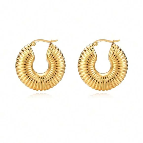 18K TEXTURED CHUNKY RIBBED AMOUR ROBYN TUBES - Picture 6 of 7